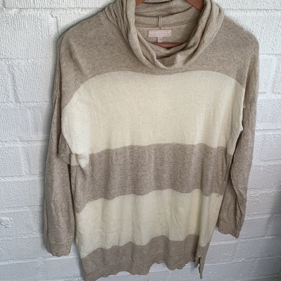 Benedetta B. Cashmere Cream Striped Turtleneck Made in Italy Sweater sz L - Picture 3 of 6